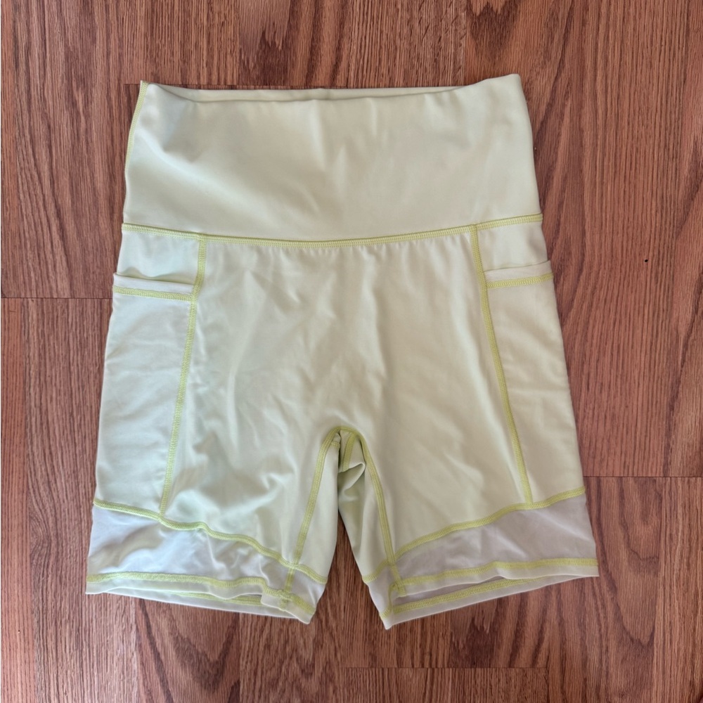 Aerie Move Mesh Stretch Spandex Side Pocket Hi Rise Wide Waistband Biker Short